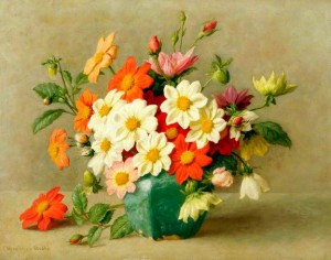 STUBBS, Joseph Woodhouse Dahlias and Rosebuds Norfolk Museums BBC
